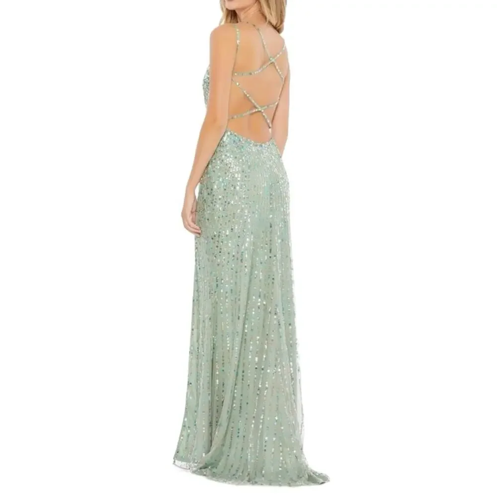 NWOT Mac Duggal Sequin Sleeveless Gown sz 6 in Sage 10702